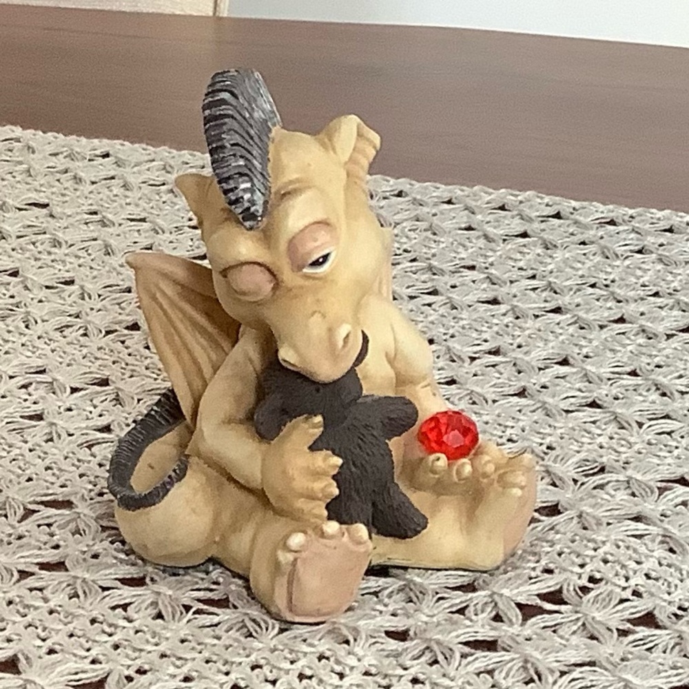Vintage Krystonia Adorable Dragon Figurine with Red Gem